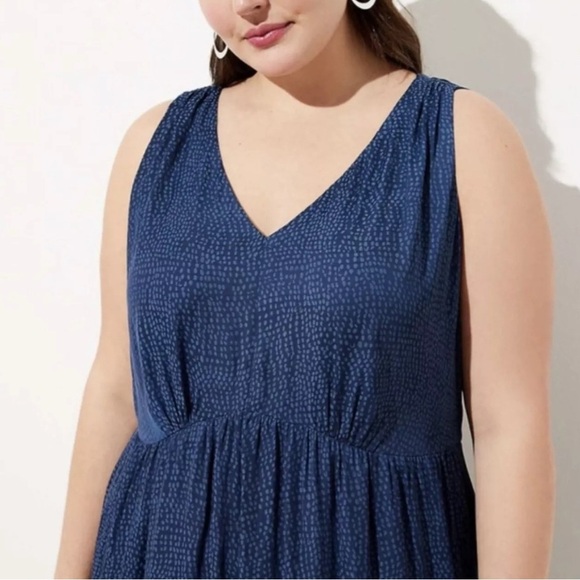 Loft New Blue Spotted Tiered Pocket Midi Dress sleeveless size 14 - Picture 2 of 13